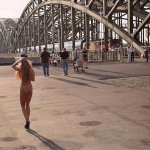 At one end of a railway bridge