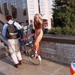 At one end of a railway bridge