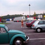 At a big gas station with a car wash