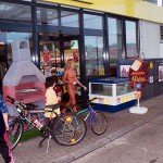 At a big gas station with a car wash