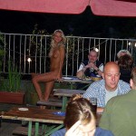 In a beer garden
