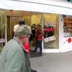 In a clothing store and the shop