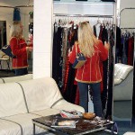 In a clothing store and the shop