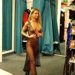 In a clothing store and the shop