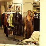 In a clothing store and the shop