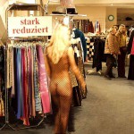 In a clothing store and the shop