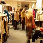 In a clothing store and the shop