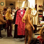 In a clothing store and the shop