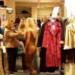 In a clothing store and the shop