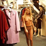 In a clothing store and the shop