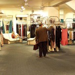 In a clothing store and the shop