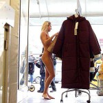 In a clothing store and the shop