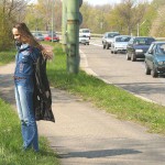 On a street and a bus parking