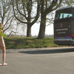 On a street and a bus parking