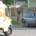 Handing out beer at a construction