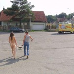 Handing out beer at a construction
