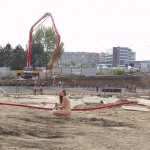 Handing out beer at a construction