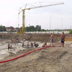 Handing out beer at a construction
