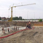 Handing out beer at a construction