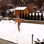 In the snow of a garden