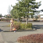 At a train and bus station