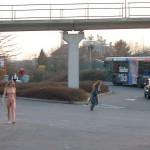 At a train and bus station