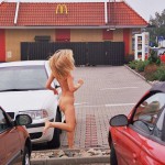 At a parking lot a building center