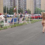 At a parking lot a building center