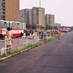 At a parking lot a building center