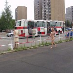 At a parking lot a building center