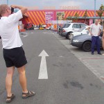 At a parking lot a building center