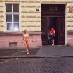 Downtown in the rain inside a wine shop