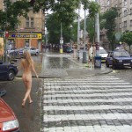 Downtown in the rain inside a wine shop