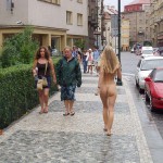 Downtown in the rain inside a wine shop