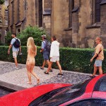 Downtown in the rain inside a wine shop