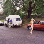 On the street interacting with tourists