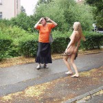 On the street interacting with tourists