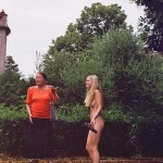 On the street interacting with tourists