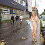 On the street interacting with tourists