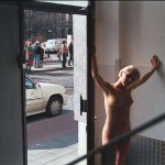 In and around a doorway of a highly