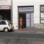 In and around a doorway of a highly