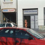 In and around a doorway of a highly