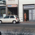 In and around a doorway of a highly