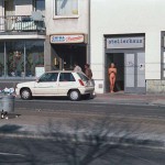 In and around a doorway of a highly