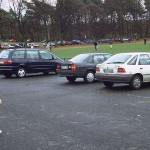 Aparking lot next to a stadion