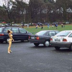 Aparking lot next to a stadion
