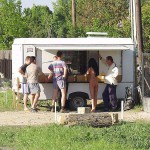 At a kiosk next to the road