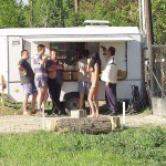 At a kiosk next to the road