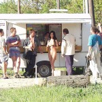 At a kiosk next to the road