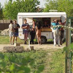 At a kiosk next to the road